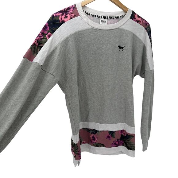Victoria's Secret Sweatshirt Womens XS Gray LOVE PINK Pullover Floral Oversize - Picture 6 of 7